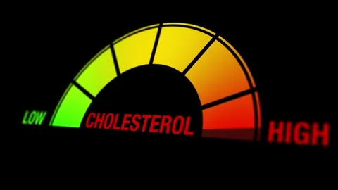 Animation of a cholesterol level gauge displaying low, mid, and high levels Stock Footage 313012607