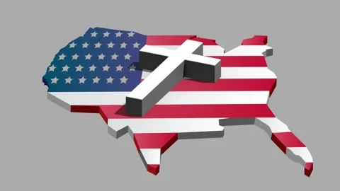 Animation of christian cross over map with flag of usa Stock Footage