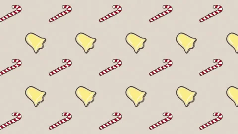 Animation of christmas bells and candy canes on light brown background Stock Footage 309266983
