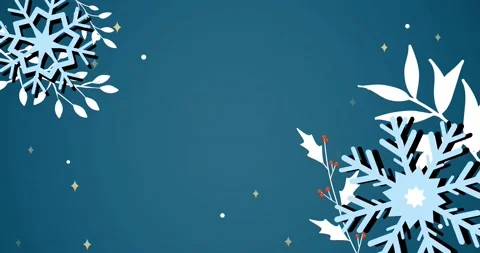 Animation of christmas decorations with copy space and snow falling on blue Stock-Footage 166124790