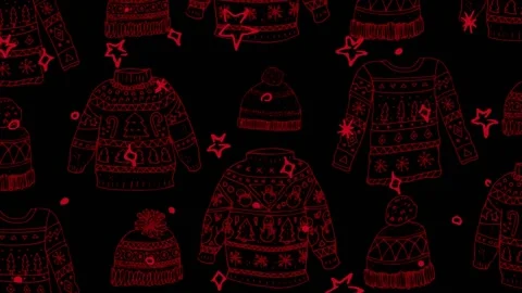 Animation of christmas jumper pattern over falling snow Stock Footage 167003889