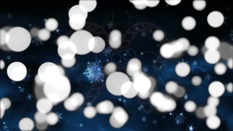 Animation of christmas neon candy canes flashing and snow falling on blue Stock Footage 330178342