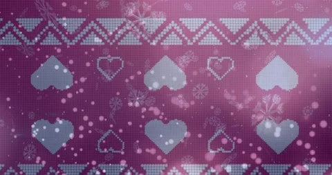 Animation of christmas pattern and snow falling Stock Footage 330171799