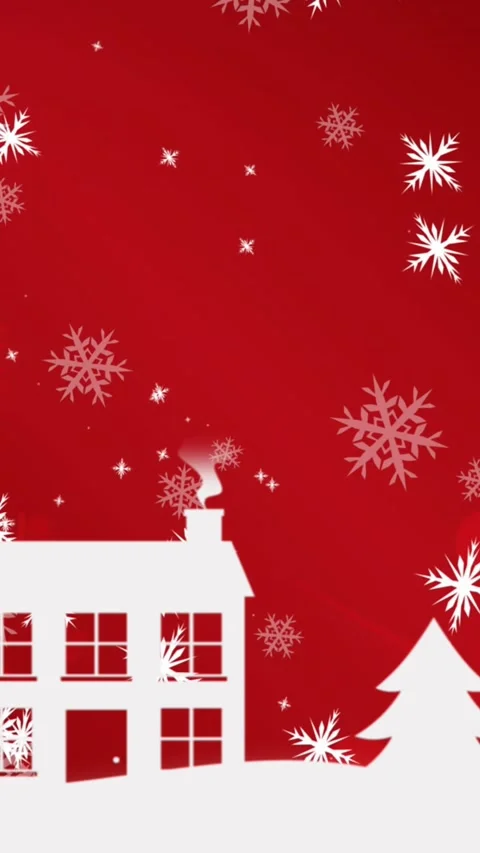Animation of christmas snow falling over winter landscape on red background Stock Footage 342097984