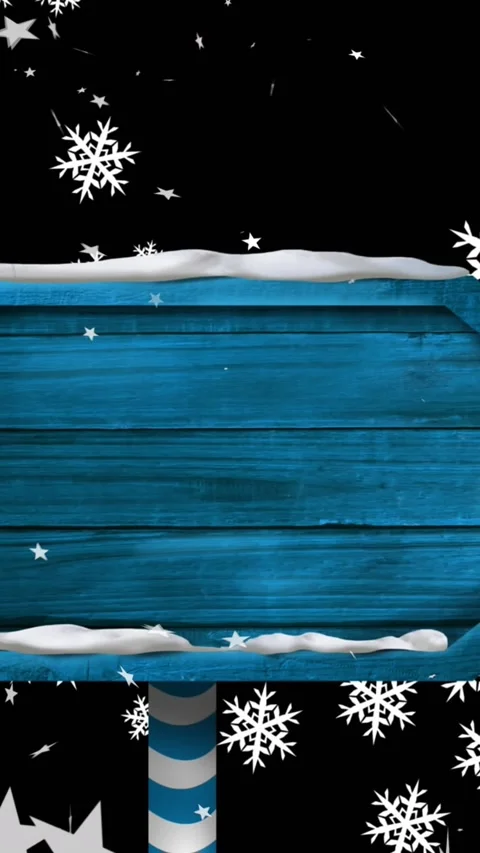 Animation of christmas snowflakes falling over wooden sign on black background Stock Footage 342136838