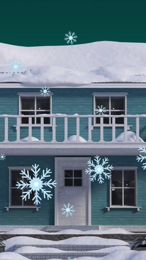 Animation of christmas snowflakes falling over snow covered house and garden Stock Footage 342225152