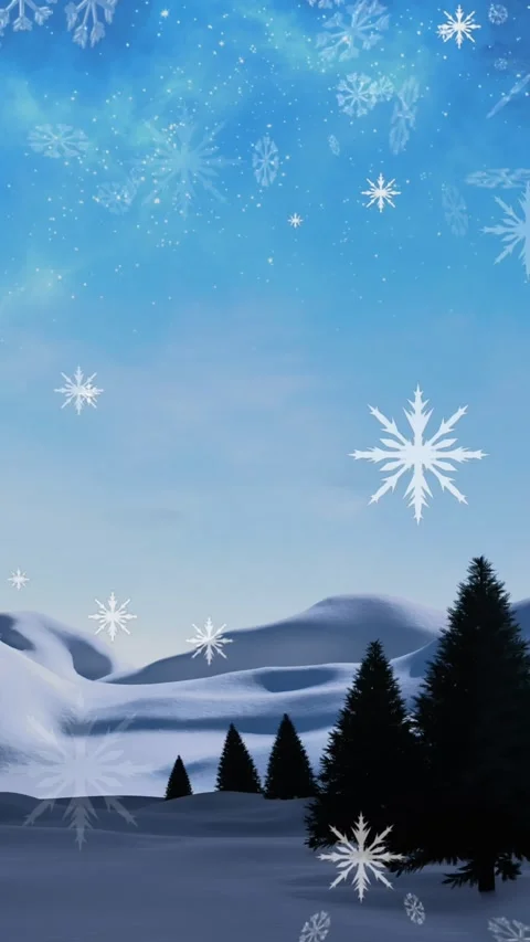 Animation of christmas snowflakes falling over snow covered landscape with full Stock Footage 342225160