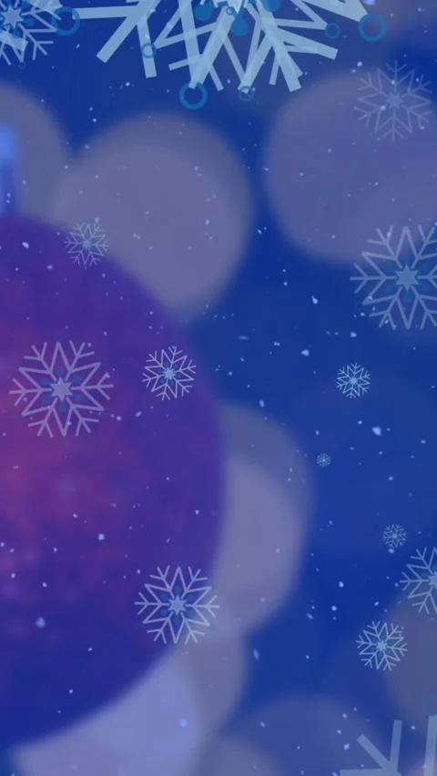 Animation of christmas tree balls over christmas garlands bokeh on blue Stock Footage 343919816