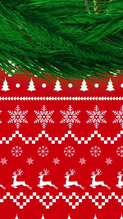 Animation of christmas tree over christmas pattern and decorations Stock Footage 344524667