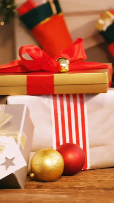 Animation of christmas tree with presents and decorations at home Stock Footage 344693750
