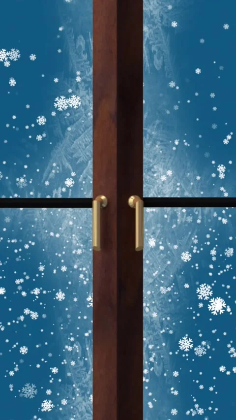 Animation of christmas tree, window and snow falling outside Stock Footage 323923246