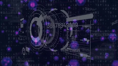 Animation of circle and increasing numbers with icons over looping binary codes Stock Footage 327644562