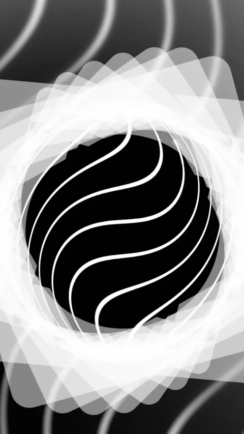 Animation of circle and lines with spinning white shapes on black background Stock Footage 324610862
