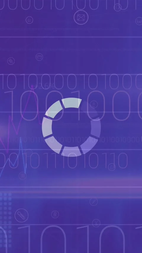Animation of circle loading and binary coding over purple background 스톡 동영상 342097847