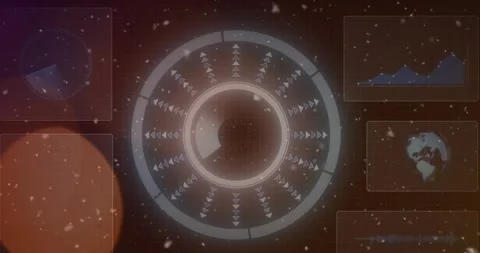 Animation of circle loading and screens with globe, graphs and programming Stock Footage 327525910