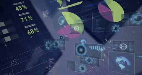 Animation of circle, multiple graphs, globe, database and programming language Video stock 220890785