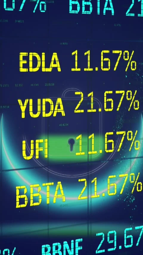 Animation of circle with padlock over digital screen with financial data and Stock Footage 342802036