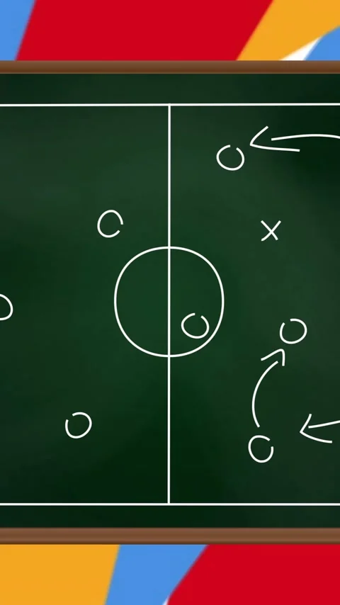 Animation of circle, x and arrow symbols on sports court over multicolored Stock Footage 343503738