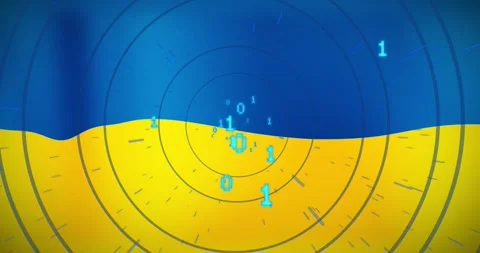 Animation of circles and binary code over flag of ukraine 库存影片 329015998