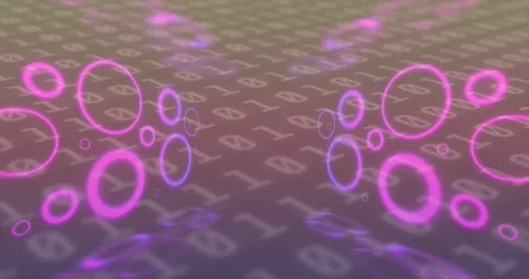 Animation of circles and binary coding on black background Stock Footage 191073752