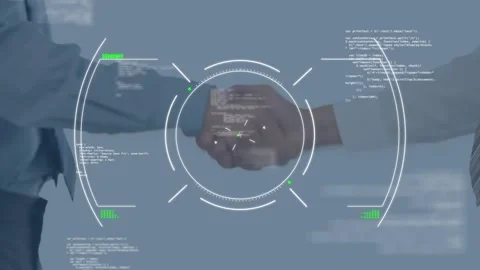 Animation of circles and computer language over midsection of entrepreneurs Stock Footage 327527711