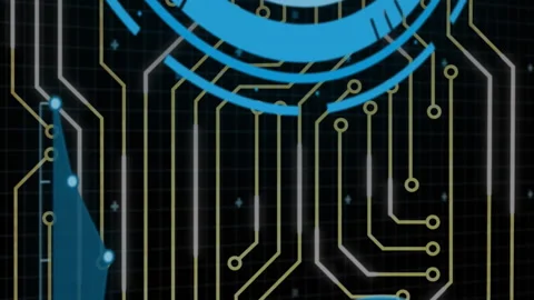 Animation of circles and graph over grid pattern against black background Stock Footage 313166332