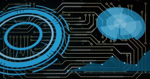 Animation of circles and graph over grid pattern against black background 스톡 동영상 327846427