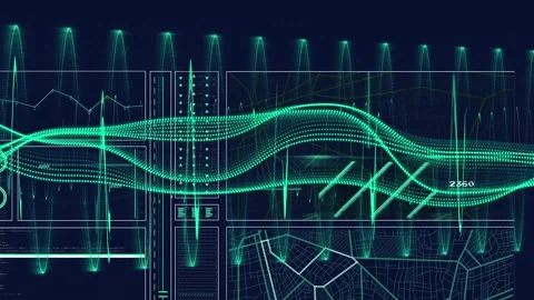 Animation of circles around dots forming dynamic wave pattern over graph and Stock Footage 246032977