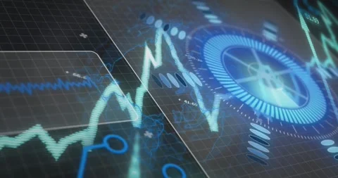 Animation of circles, graph and circuit board pattern against black background Stock Footage 244738158