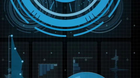 Animation of circles, graphs, circuit board pattern against black background 스톡 동영상 313017881