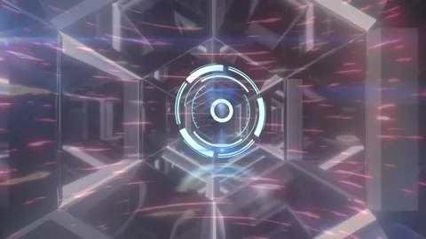 Animation of circles in hexagon tunnel, dots, stars with red illuminated pattern Stock Footage 217997458