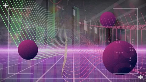 Animation of circles with multicolored wave pattern and moving graph over grid 스톡 동영상 330735391