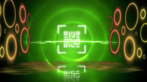 Animation of circles, neon waves and qr code on green background Stock Footage 172271626