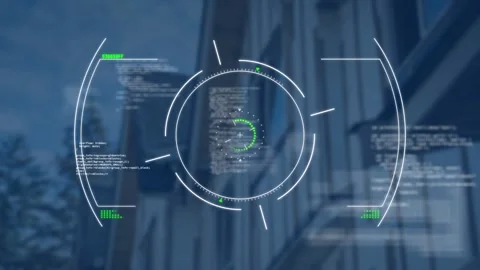 Animation of circles over computer language over low angle view of house against Stock Footage 328594863