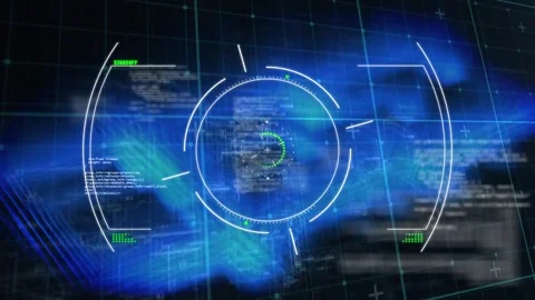 Animation of circles over grid pattern against computer language and squares in Stock Footage 244785484