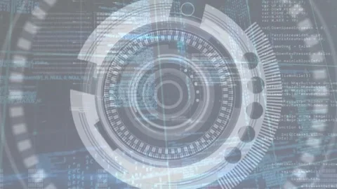 Animation of circles over grid pattern against computer language on abstract Stock Footage 246032777