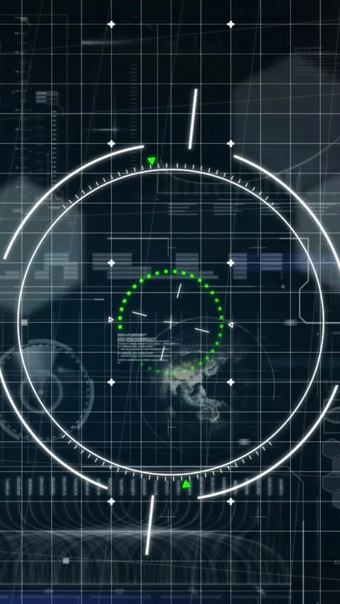 Animation of circles over grid pattern against radar, globe and loading bars on Stock Footage 344244085