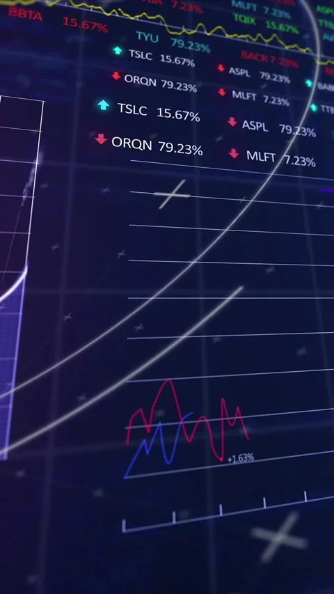 Animation of circles over multiple graphs and trading boards against abstract Stock Footage 344774637