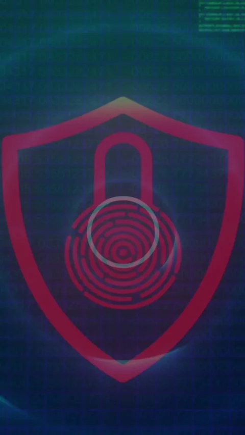 Animation of circles over padlock in shied against computer language on blue Stock Footage 321581201