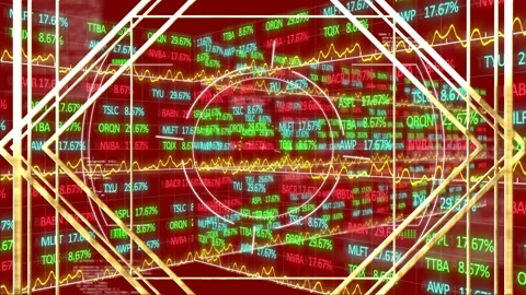 Animation of circles in rhombus over trading board against red background Stock Footage 327062138
