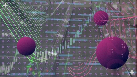 Animation of circles with wave pattern, triangles and graphs over moving Stock Footage 327714286