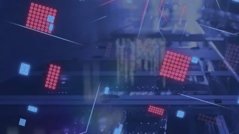 Animation of circuit board and data processing over computer servers Stock Footage 312472373