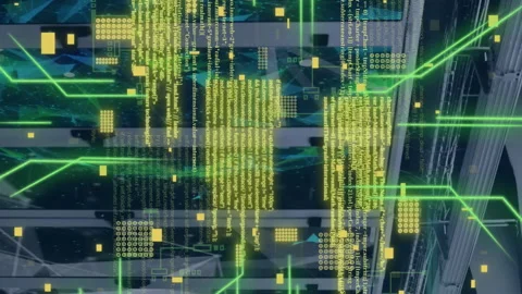 Animation of circuit board and data processing over computer servers Stock Footage 313170620