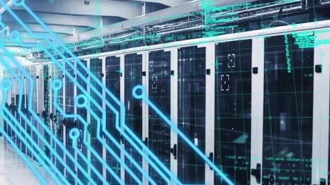 Animation of circuit board and data processing over computer servers Stock Footage 328648926