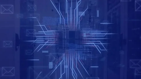 Animation of circuit board and data processing over computer servers Stock Footage 329924555