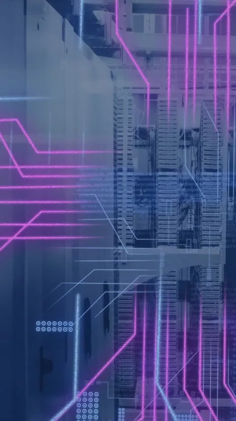 Animation of circuit board and data processing over computer servers Stock Footage 342915510