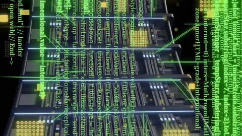 Animation of circuit board and digital data processing over computer servers Stock Footage 313339049