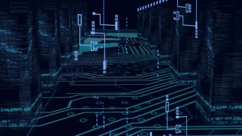 Animation of circuit board and digital data processing over computer servers Stock Footage 327645031