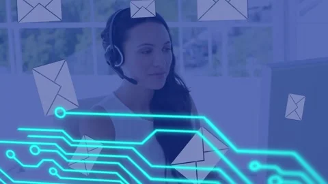 Animation of circuit board and mail envelope icons over business people using Stock Footage 156569629