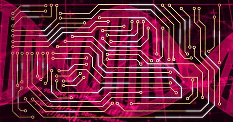 Animation of circuit board overlaying digital globe with binary code in vibrant Stock Footage 303589008